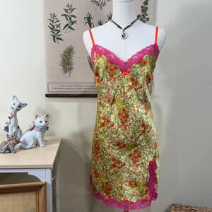 Y2k Victoria's Secret Satin Floral Slip Dress Fairy Grunge Whimsy Garden Party L